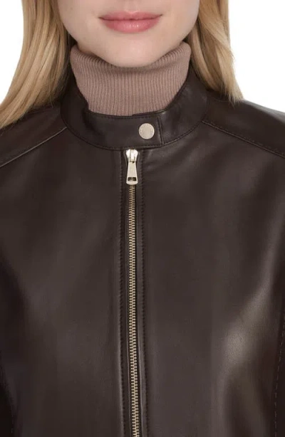 Cole Haan Women's Hand Stitched Detail Stand Collar Leather Jacket In Black