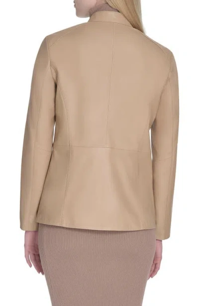 Cole Haan Stand Collar Leather Jacket In Brown