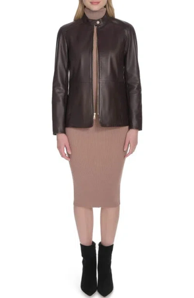 Cole Haan Women's Hand Stitched Detail Stand Collar Leather Jacket In Black