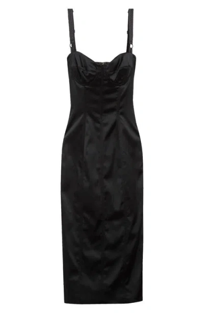 Dolce & Gabbana Women Satin Bustier Longuette Dress In Black