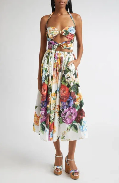 Dolce & Gabbana Flower-bouquet Print Midi Skirt In Multi