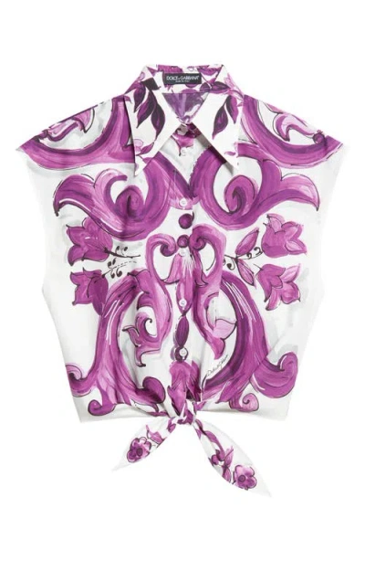 Dolce & Gabbana Purple Majolica Print Poplin Shirt Dolce E Gabbana In Purple