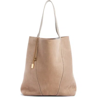 Chloé Spin Suede Large Tote In Gray