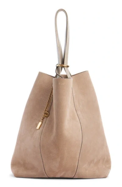 Chloé Spin Suede Large Tote In Gray