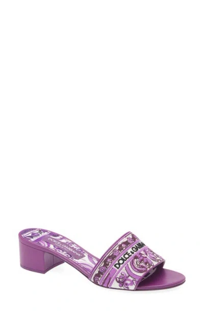 Dolce & Gabbana Embroidered Strap Slide Sandals With Low Block Heel In Purple