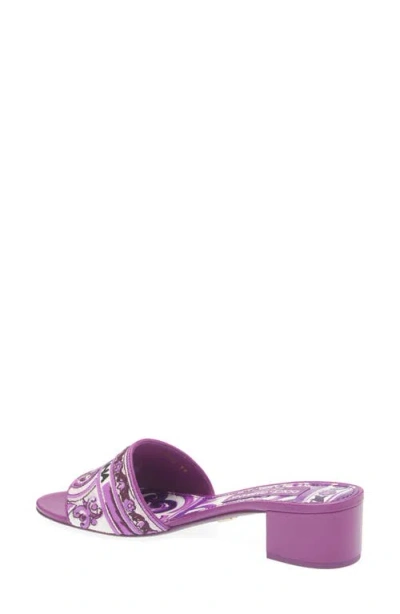 Dolce & Gabbana Embroidered Strap Slide Sandals With Low Block Heel In Purple