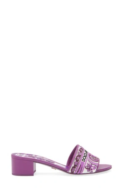 Dolce & Gabbana Embroidered Strap Slide Sandals With Low Block Heel In Purple