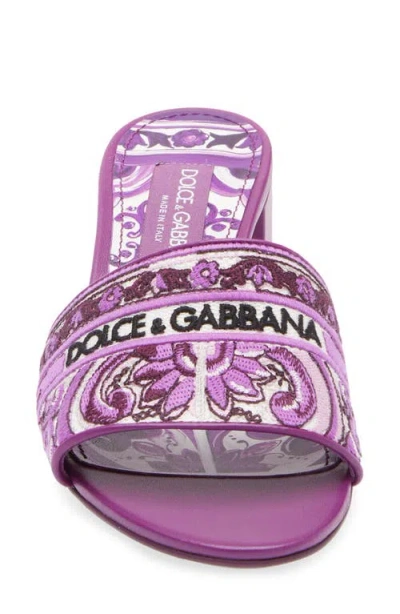 Dolce & Gabbana Embroidered Strap Slide Sandals With Low Block Heel In Purple