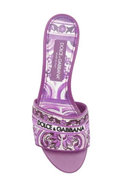 Dolce & Gabbana Embroidered Strap Slide Sandals With Low Block Heel In Purple