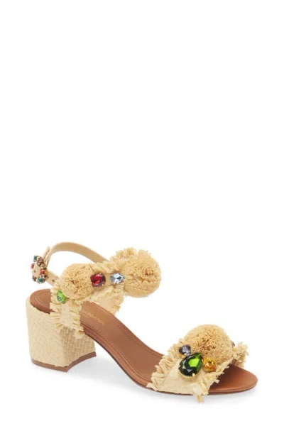 Dolce & Gabbana Raffia Pom Pom Gem Block-heel Sandals In Brown