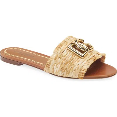 Dolce & Gabbana Rafia Braided Slipper In Neutral