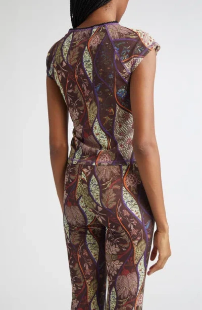 Siedres Floral-pattern Mesh Top In Brown