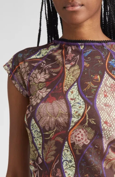 Siedres Floral-pattern Mesh Top In Brown