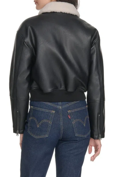Levi's Faux Leather Bomber Jacket With Sherpa Collar In Black