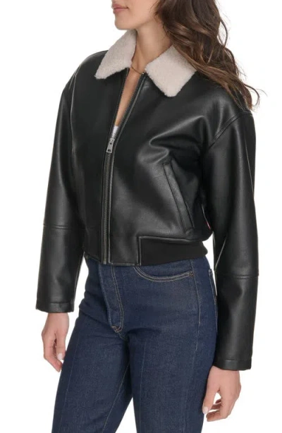 Levi's Faux Leather Bomber Jacket With Sherpa Collar In Black
