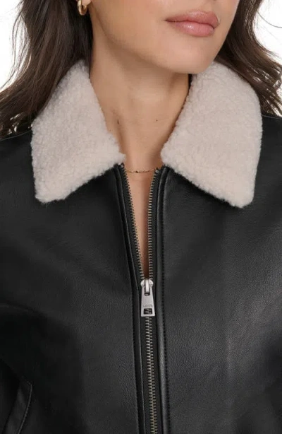 Levi's Faux Leather Bomber Jacket With Sherpa Collar In Black