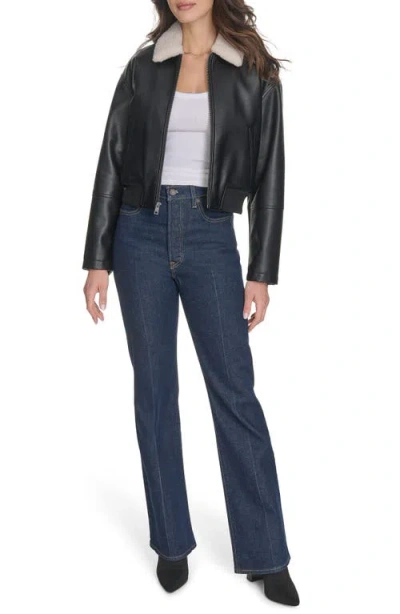 Levi's Faux Leather Bomber Jacket With Sherpa Collar In Black