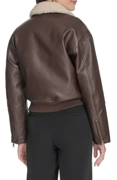 Levi's Faux Leather Bomber Jacket With Sherpa Collar In Brown