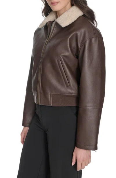 Levi's Faux Leather Bomber Jacket With Sherpa Collar In Brown