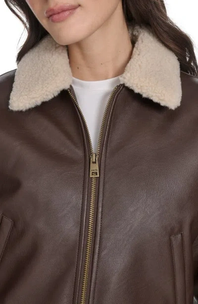 Levi's Faux Leather Bomber Jacket With Sherpa Collar In Brown