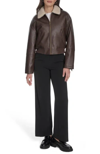 Levi's Faux Leather Bomber Jacket With Sherpa Collar In Brown