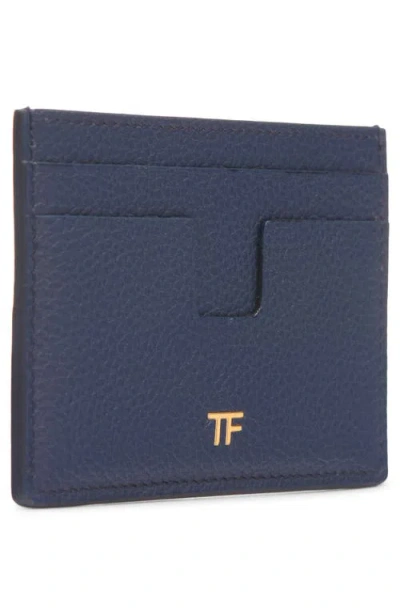 Tom Ford Tf Card Holder In Grained Leather In Blue