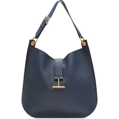 Tom Ford Tara Large Hobo Crossbody In Grained Leather In Blue