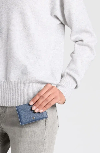 Tom Ford Tf Card Holder In Grained Leather In Blue