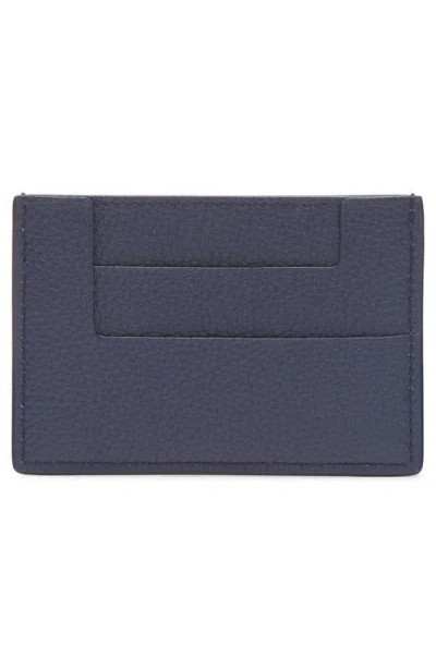 Tom Ford Tf Card Holder In Grained Leather In Blue