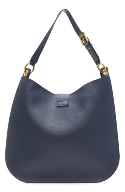 Tom Ford Tara Large Hobo Crossbody In Grained Leather In Blue