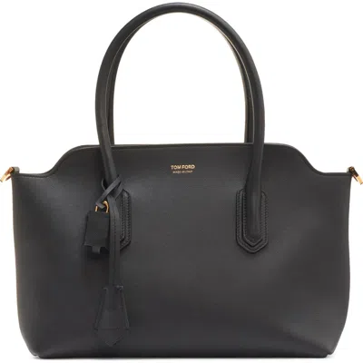Tom Ford Medium Top Handle In Natural Grain Leather In Black