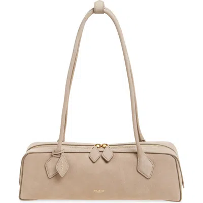 Alaïa Medium Le Teckel Suede East/west Shouder Bag In Gray