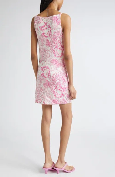 Versace Printed Barocco Knee Length Dress With Metal Embellishments In Pink