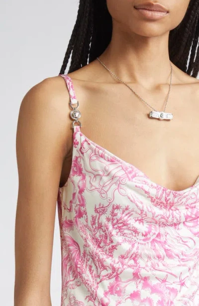 Versace Printed Barocco Knee Length Dress With Metal Embellishments In Pink