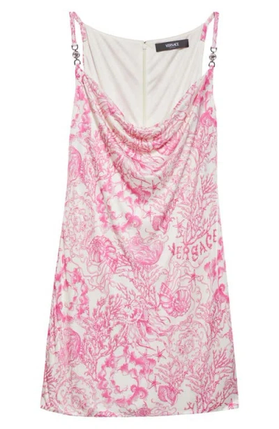Versace Printed Barocco Knee Length Dress With Metal Embellishments In Pink