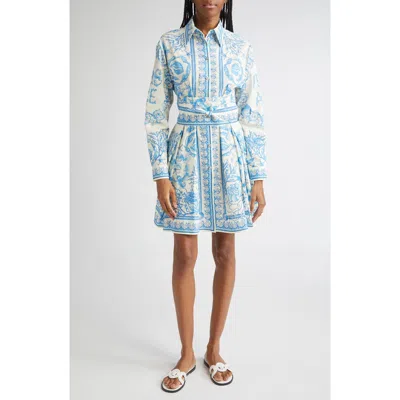 Versace Underwater Barocco Mini Shirt Dress In Blue