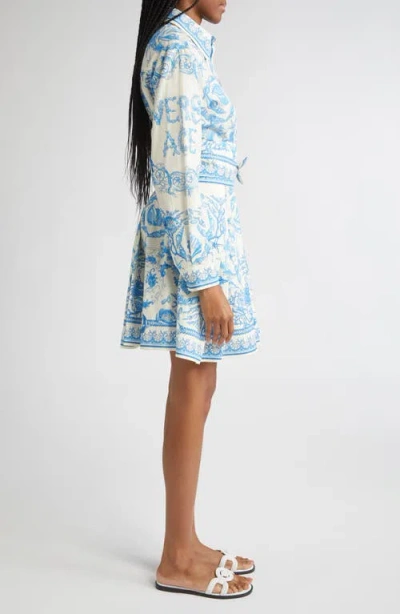 Versace Underwater Barocco Mini Shirt Dress In Blue