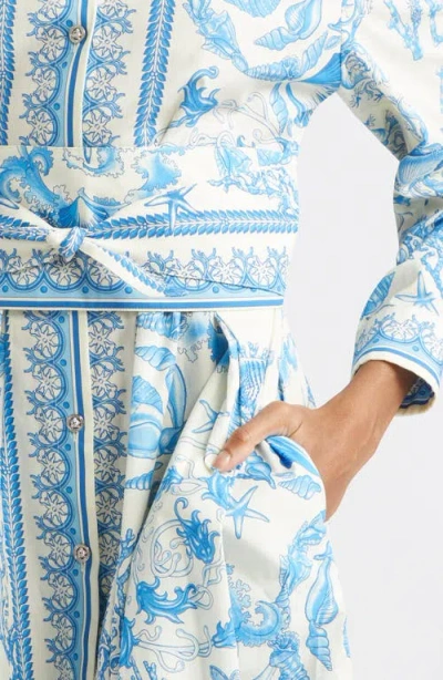 Versace Underwater Barocco Mini Shirt Dress In Blue