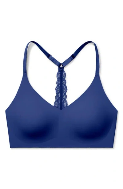 True & Co. True & Co Triangle Lace Racerback Bralette In Blue