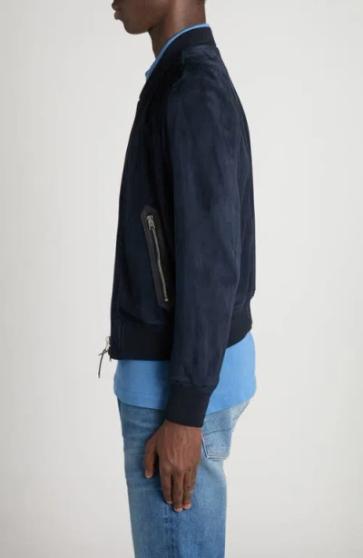 Tom Ford Suede Bomber Jacket In Blue