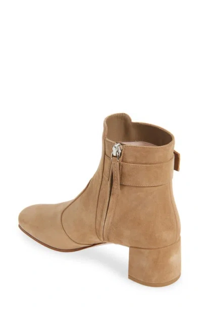 Roger Vivier Suede Buckle Block Heel Ankle Bootie In Brown