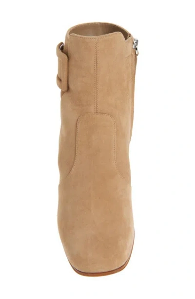 Roger Vivier Suede Buckle Block Heel Ankle Bootie In Brown