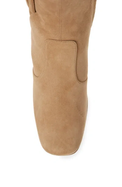 Roger Vivier Suede Buckle Block Heel Ankle Bootie In Brown