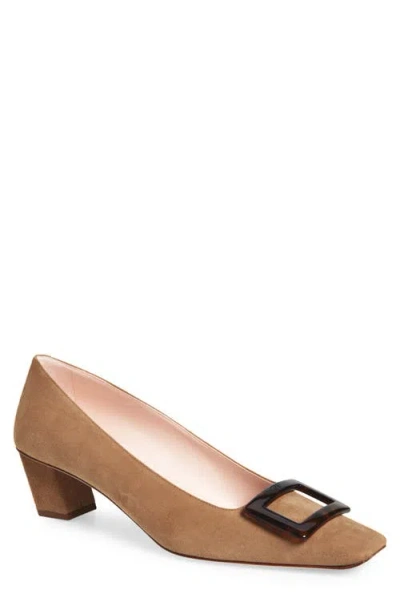 Roger Vivier Chic Block Heel Square Buckle Pumps In Brown