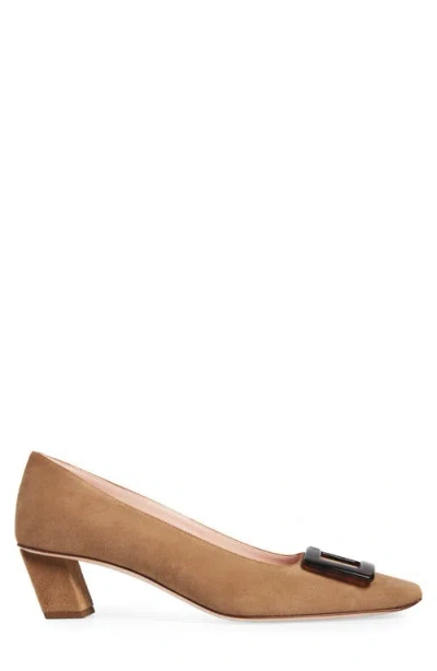 Roger Vivier Chic Block Heel Square Buckle Pumps In Brown