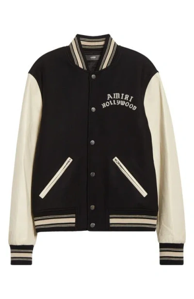 Amiri Wool Blend Bomber Jacket With Contrast Sleeves In Black