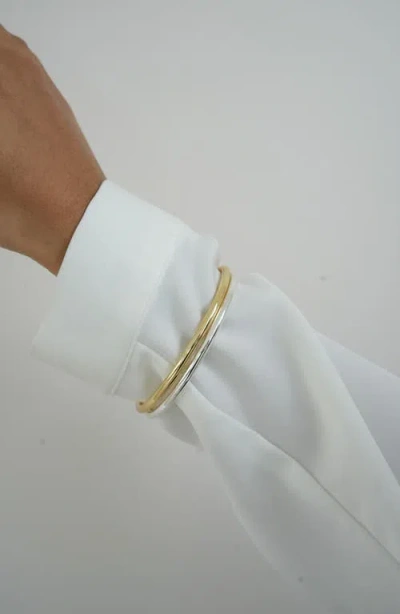 Argento Vivo Sterling Silver Two-tone Bangle Set In Metallic
