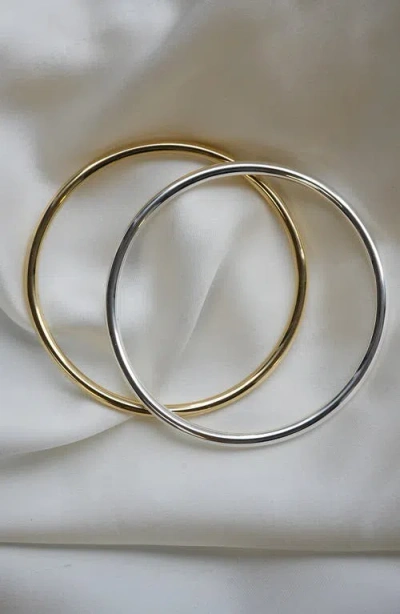 Argento Vivo Sterling Silver Two-tone Bangle Set In Metallic