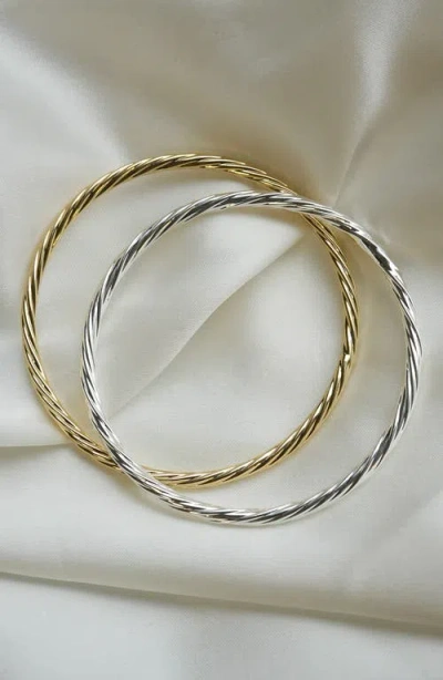 Argento Vivo Sterling Silver Two-tone Twisted Bangle Set In Metallic