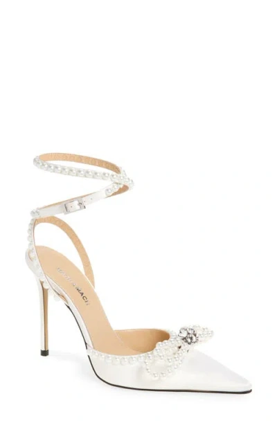 Mach&mach Double Bow Embellished Satin Pumps In White